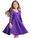 Stelle Long Sleeve Girls Dress Cotton Skater Twirly Casual A-Line Dress for Toddler School Recital Party(Purple, 6 Years)