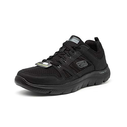 Skechers SUMMITS NEW WORLD, Zapatillas para Hombre, Black Leather/Pu/Mesh/Black Trim, 47.5 EU