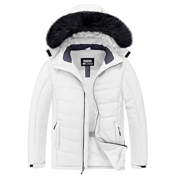 Skieer Jaqueta masculina impermeável de inverno à prova de vento, jaqueta acolchoada para snowboard, Branco, G