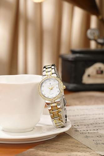 Image of London Fog Crescent Collection Analog Quartz Watch for Women - Round Textured Dial, Crystal-Studded, Diamond-Style Hour Markers, Stainless Steel Strap - LFW20005