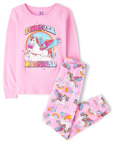 Image of The Children's Place girls Long Sleeve Top and Pants Snug Fit 100% Cotton 2 Piece Pajama Set
