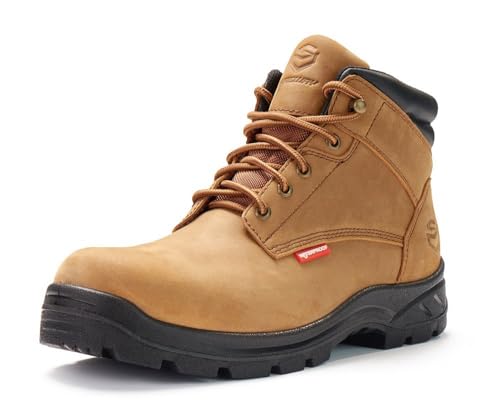 SUREWAY Men Waterproof Steel/Soft Toe Hiking Work Boots - Leather,Lace Up,Round Toe,Slip Resistant,Comfort EH Safety Industrial Construction Boot,Lightweight Utility Outdoor Shoes for Roofing,Hunting
