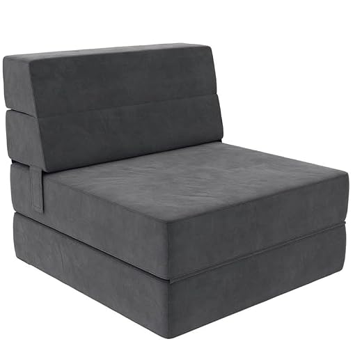 Pemberly Row Microfiber Gray Convertible 3-in-1 Comfy Flip Out Chair & Sleeper
