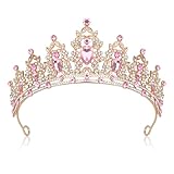 JIOMULIG Pink Rhinestone Tiara, Baroque Style, Women's Queen Crown, Adult Tiara Headband, Perfect for Parties, Prom, Wedding, Birthday, Pageant, Fiesta, etc.