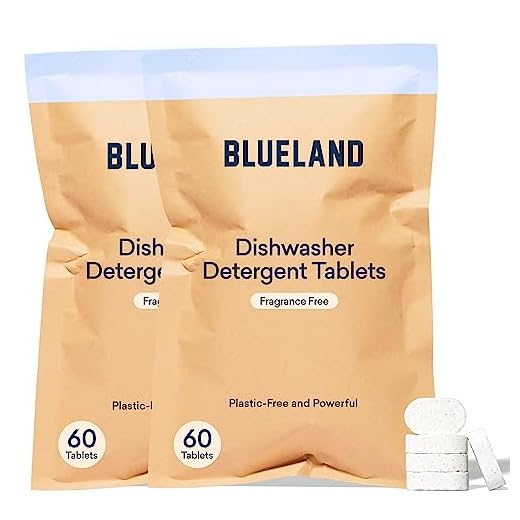 BLUELAND Dishwasher Detergent Tablet Refill 2 Pack - Plastic-Free & Eco Friendly Alternative to Liquid Pods or Sheets - Natural, Sustainable - 120 Washes