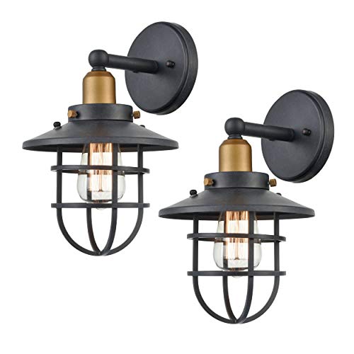 WILDSOUL 40021TG-2 Vintage Classic Edison Wall Sconce, LED Compatible Industrial Modern Farmhouse Vanity Wall Light Fixture with Bulbs, Metal Cage, Graphite Finish, Pack of 2