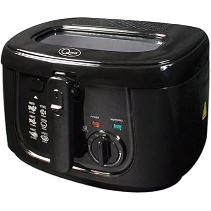 Quest Fritteuse, 2,5 l, mit abnehmbarem Deckel und großem Beobachtungsfenster, einstellbare Temperatur, ergonomischer Cool-Touch-Griff, schwarz