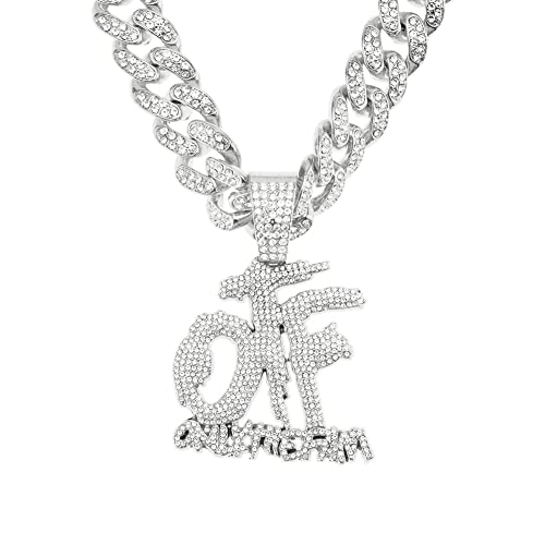 POKOKORR Hip Hop Diamond OTF Letter Pendant Necklace, Cuban Chain, Zinc Alloy, 20 inches (Gold)