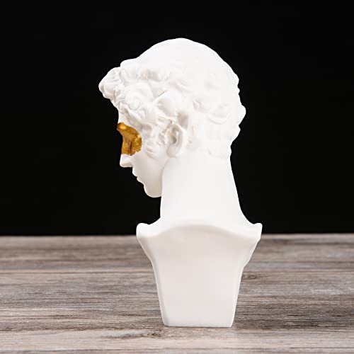 Estatua Busto Hombre David Máscara Griega Resina Blanca y Dorada miniatura 4