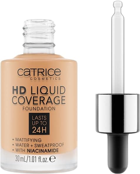 Catrice | HD Liquid Coverage Foundation | 24H Wear, Matte Finish, High Coverage, Waterproof Formula with Niacinamide | Vegan & Cruelty Free (034 | Medium Beige)