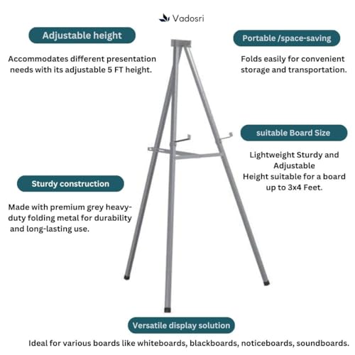 Image of 5 FT Heavy Duty Folding Easel Stand for White board | Black board| Notice Board| Sun Board | Presentation| Office | Display| Advertisement (Can Hold Upto 3X4 Feet Whiteboards) [Grey]