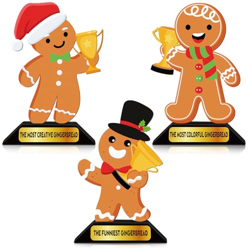 Beeveer 3 Pcs Christmas Gingerbread Man Contest Trophy 6.1 Inch Wooden Gingerbread Man Decorating Kit Funny Party Trophies Gingerbread House Awards for Christmas Xmas Decorations