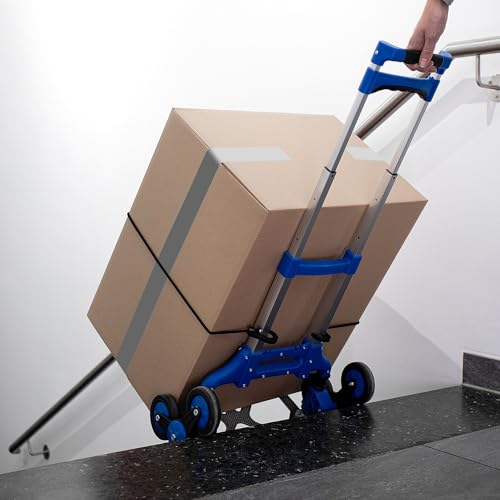 Lefeld Sackkarre Treppensteiger Treppen Transportkarre Stapelkarre | bis 70 Kg | Sackkarre klappbar | Sternradsystem Sternräder | Mit Spanngummi | Aluminium | Große Ladefläche | Variable Griffhöhe – Bild 3