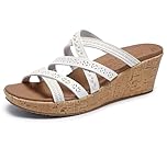 Skechers Women's Beverlee-Tiger Posse Wedge Sandal, White, 5 B (M)