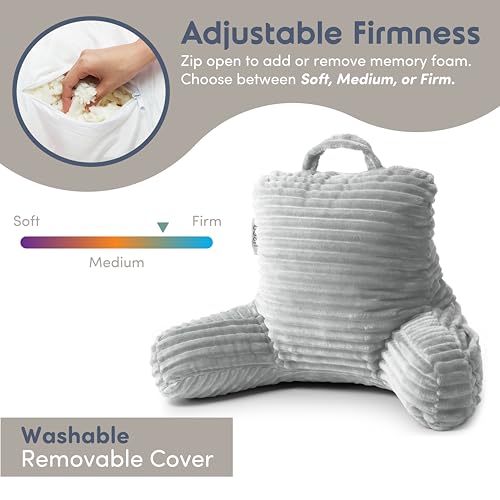 Image of Nestl Reading Pillow for Kids & Teens with Shredded Memory Foam, Luxe Cut Plush Backrest Pillows for Reading and Gaming, For use on Couch, Bed, Floor, Adjustable Support with Washable Cover Light Grey