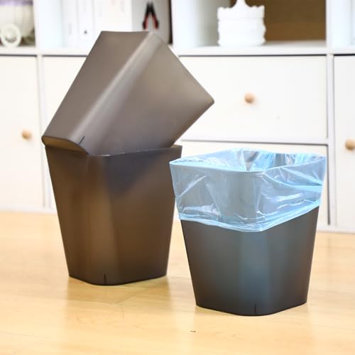 Image of Hoolerry 9 Pieces Garbage Can 2 Gallon Small Trash Cans Bulk Bathroom Trash Bin Plastic Wastebasket Square for Bedroom Slim Bathroom Trashcan Small Container for Kitchen Office Home(Brown)