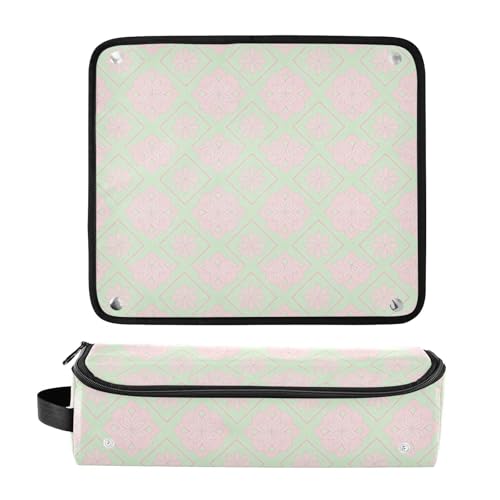 Bolsa de viaje para herramientas de cabello para mujeres con tapete resistente al calor y cierre con cremallera, impermeable para plancha rizadora, plancha y secadora de cabello en diseño floral rosa y verde miniatura 3