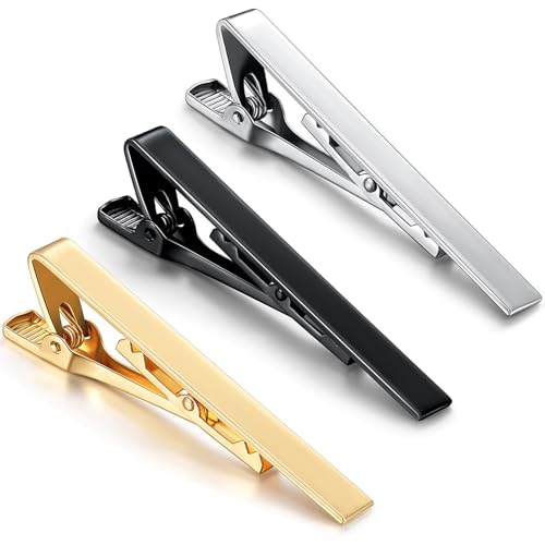 Tie Clips for Men Classic Tie Clip Men's Gjinxi 3 Pack Silver Gold Black Necktie 5.5 ×0.6cm Tie Bar Pinch Clips Tie Pin-Clip Skinny Tie for Father Wedding Anniversary Business Daily Life(Alloy)
