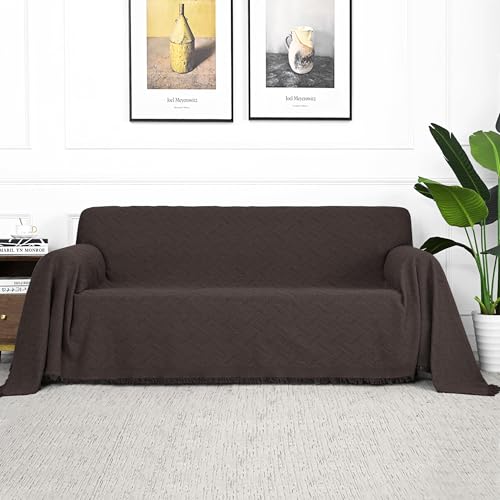 MYSKY HOME Chocolate Sofa Covers for 3 Cushion Couch Geometrical Couch Cover Living Room Sofa Throws Sofa Slipcovers for Pets Kids XX Large 91 x 134 Chocolate