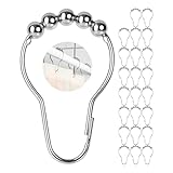Duschvorhang Ringe, 24 Stück, in Silber-Farben, mit Kugel-Gleitsystem, 7 x 3,9 cm Größe, für Duschvorhangstangen, aus Edelstahl, Ring Duschgardine, Duschvorhangringe, Duschvorhang Haken, Metallringe