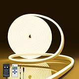 NELUX Tira Neón LED Impermeable y Flexible para Exterior o Interior de 5 metros y Blanco Cálido, Luces LED Neon Flex Regulable. Incluye Mando a Distancia para Controlar Brillo y Adaptador 12V
