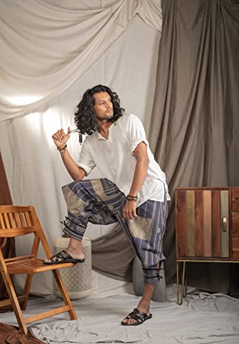 Image of The Veshti Company Cotton Baggy Pants Drop Crotch Harems for Men's Loose Boho Oversized Striped Meditation Yoga Pant with Pocket