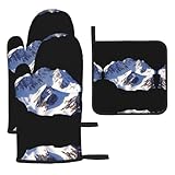 Guantes para El Horno Impresión De Montañas Nevadas De Los Alpes Extra Gruesos Guante De Cocina Non-Slip Manoplas Horno para Microondas Parrilla Barbacoa 3Pcs