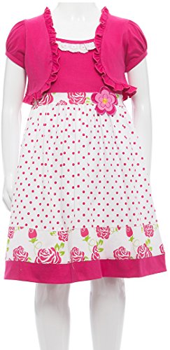Image of ToBeInStyle Girls Two Piece Short Sleeve Dress and Matching Bolero Crop Cardigan Assorted Prints Cotton Blend Summer Outfit