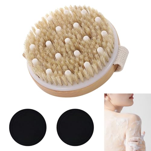 CLKE Dry Brushing Body Brush, Dual-Use Body Brush Lymphatic Drainage with Natural Boar Bristles, Exfoliating Brush with 2 Heads for Massage, Dead Skin & Cellulite Removal