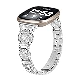 LAZIRO Cinturino in metallo compatibile con Fitbit Sense 2, cinturino di ricambio alla moda regolabile in metallo, design unico con quadrifoglio e flash drill per Fitbit Versa 4/Fitbit Sense 2