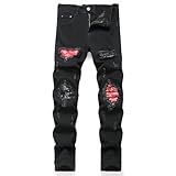 TMMMT Men's Patch Ripped Stretch Regular Fit Black Jean (36, 6616-1Black)