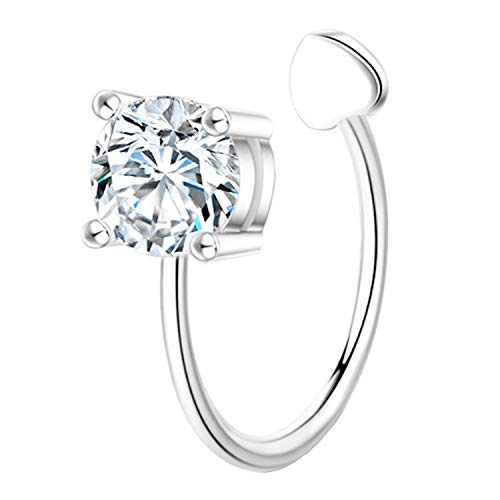 Ditz Damen Ohrklemme Fake Piercing Ring 925 Silber mit Zirkonia Strass Stein Ear Cuff Ohr Hoop Helix Nase Lippe Klemmring Ohrring Weiß 6mm Cover