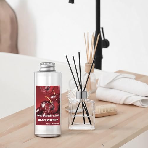 Image of STRN Reed Diffuser Oil Refill, Black Cherry Scented Diffuser Oil Refills with 6 Reed Sticks 200ML(6.8fl.oz), Room Fresheners for Home, Long-Lasting Summer Fragrance for Living Room, Bedroom, Office
