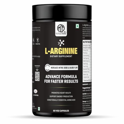 Image of MuscleTrail L-ARGININE Capsules - 60 Pcs Vegetable Cellulose for Better Workout Performance | Promote Nitric Oxide and Healthy Heart Arginine Capsules For Men And Women