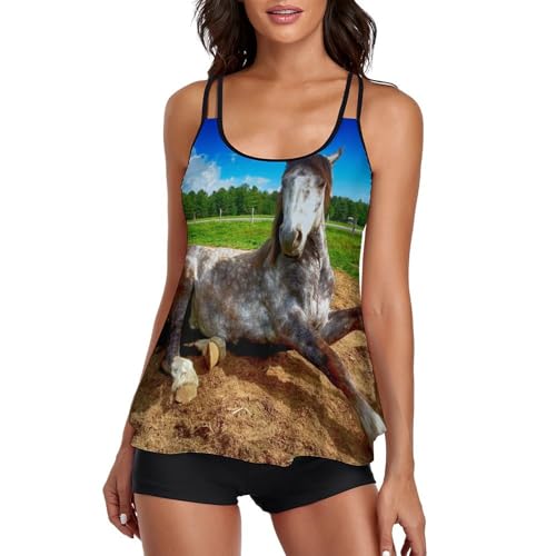 Maillot de bain tankini avec short de garçon pour femme Cheval du Ciel