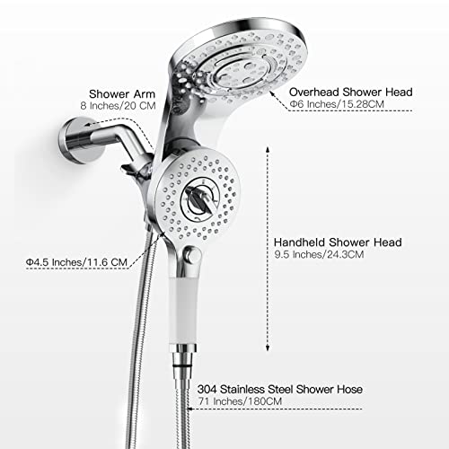 Sr Sun Rise 8-Spray 2-In-1 Dual Shower Head With Handheld, Magnetic Shower Head Combo With Hose, Detachable Shower Head With Pause Switch For Saving Water, Polished Chrome #TOP6