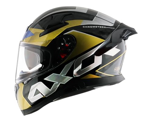 Image of Axor Apex Chromtech ISI ECE DOT Certified Full Face Helmet for Men with Dual Visor-- Black Blue, Size:M(57-58 cm)