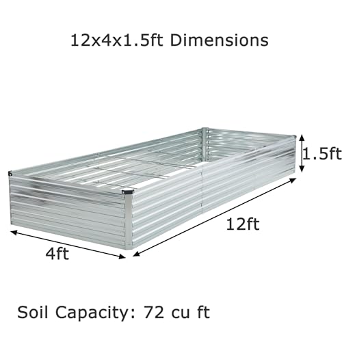 Image of Foxlang 12x4x1.5ft Galvanized Raised Garden Bed,Outdoor Planter Box Metal Patio Kit Planting Bed for Vegetables Flowers Herb,Silver