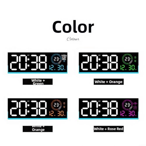 Grande horloge murale numérique à luminosité réglable couleur rose