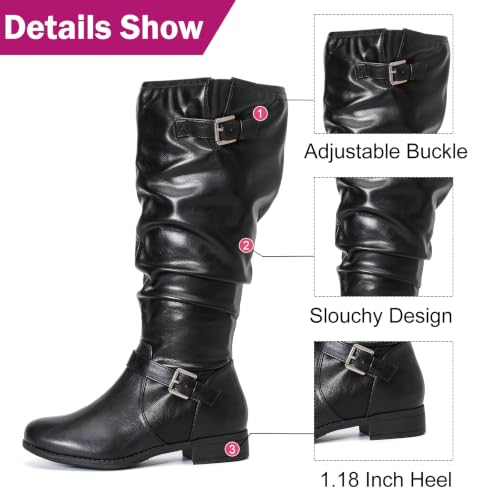 Image of Luoika Women's Extra Wide Calf Knee-High Boots | Wide Width, Round Toe, Plus Size, Slouchy Boots, Low Heel, Winter Boots.