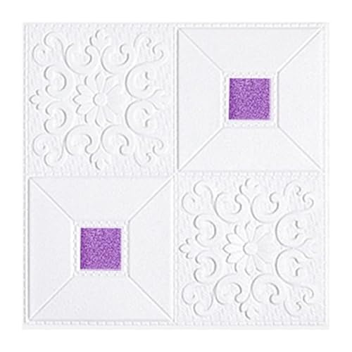 壁タイルを貼り、 3D粘着PEフォーム壁パネル マルチカラー レンガ柄 35x35cm 10〜20枚(White+purple,10pcs)