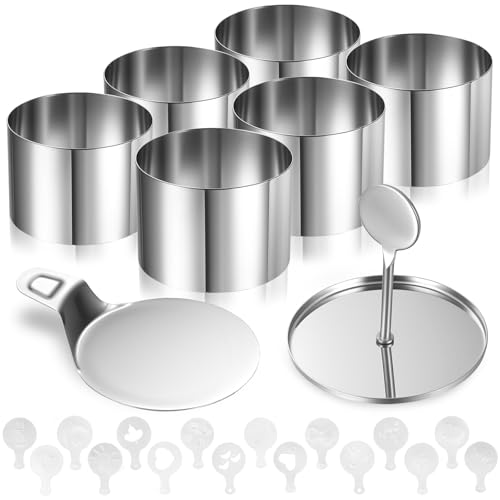 8 Stück Dessertringe und Speiseringe Set, Edelstahl Speiseringe Servierringe, Ø7.5cm Tortenring Set mit Deckel & Basis & Schablonen, Runder Mousse Ring Form für Backen Törtchenringe Törtchenform
