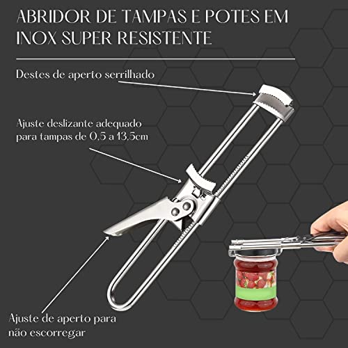 Abridor de Tampas Potes Universal Aço Inox Super Resistente