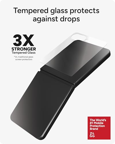 Image of ZAGG Glass+ Samsung Galaxy Z Flip7 Screen Protector (Front Screen Only) - 3x Stronger, Scratch-Resistant, Smudge-Resistant, Fingerprint Scanner Compatible, InvisibleShield, Easy Installation