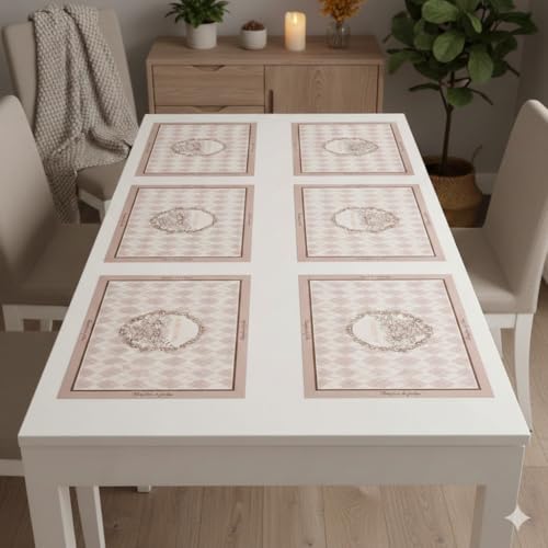 Image of YELONA Leather Dining Table Placemats Set of 6 - Waterproof, Heat Resistant, Anti-Slip, Easy to Clean Table Mats for Dining Table, Kitchen & Home Decor (Pastel Pink, 40 x 30 cm)