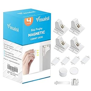 Child Safety Magnetic Cabinet Locks – vmaisi 4 Pack Adhesive Baby Proofing Cabinets & Drawers Latches