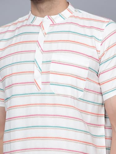 Image of LATEST CHIKAN Men's Cotton Regular Casual Strped Short Kurta Half Sleeves - (SK-LJ.DS.AS)
