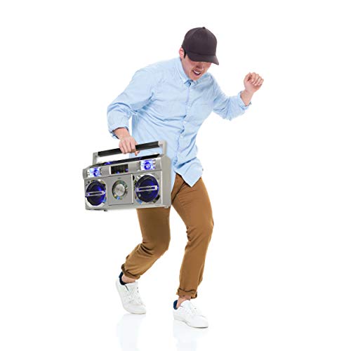 Studebaker Sb2145S 80'S Retro Street Bluetooth Boombox With Fm Radio, Cd Player, Led Eq, 10 Watts Rms And Ac/Dc In Silver #TOP5