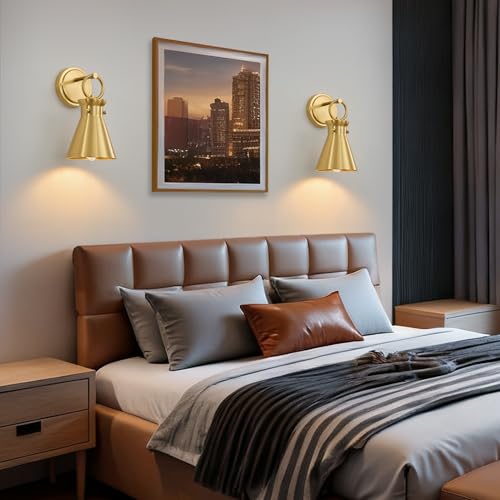 Image of Wall Sconce for Bathroom 6 inch Gold Metal Shade, 1 Pack | Modern Vanity Light Fixtures, Hardwired Wall Mount Lighting Lamp, Farmhouse Wall Lights for Bedroom Living Room