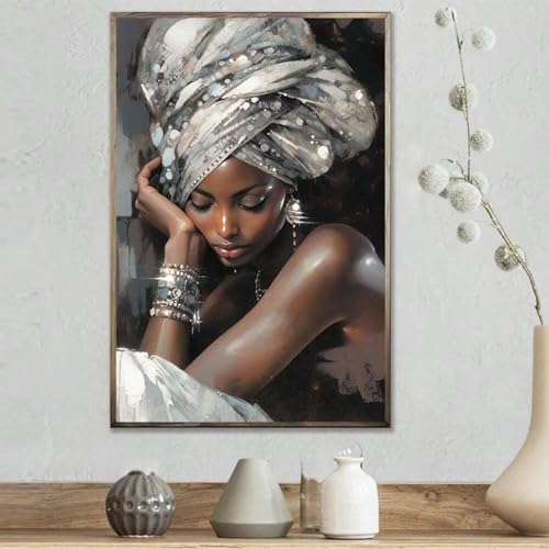 Peinture à l'huile femme noire tableau décoration salon 50x70